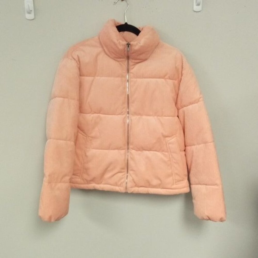 NWT Collection B Juniors Peach/Blush Cropped Corduroy Puffer Coat Jacket, S